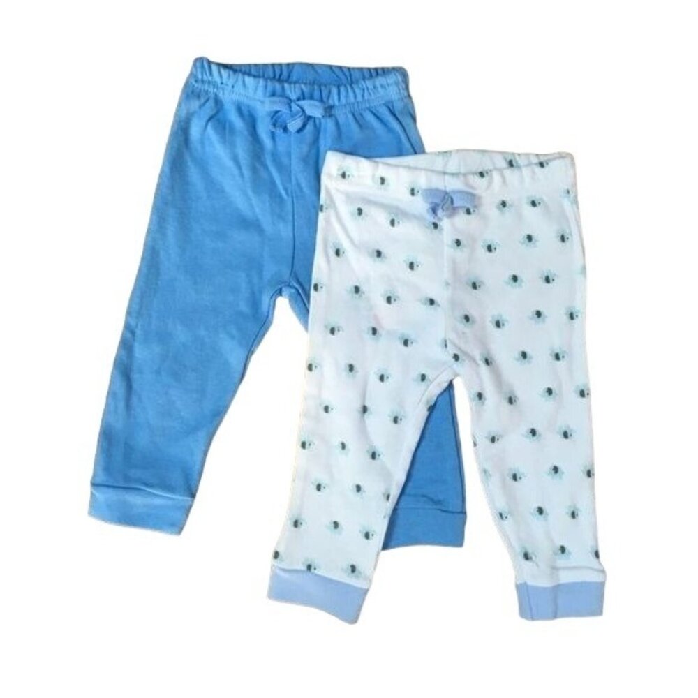 Sweet & Soft Baby Pants Set 3-6M, White and Blue with Prints